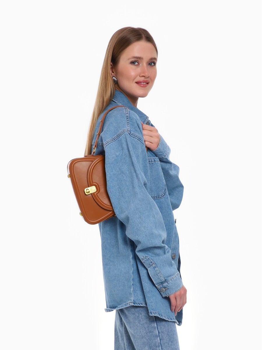 

Сумка женская мессенджер textura на клапане, 23×6×13 см, коричневая, Коричневый