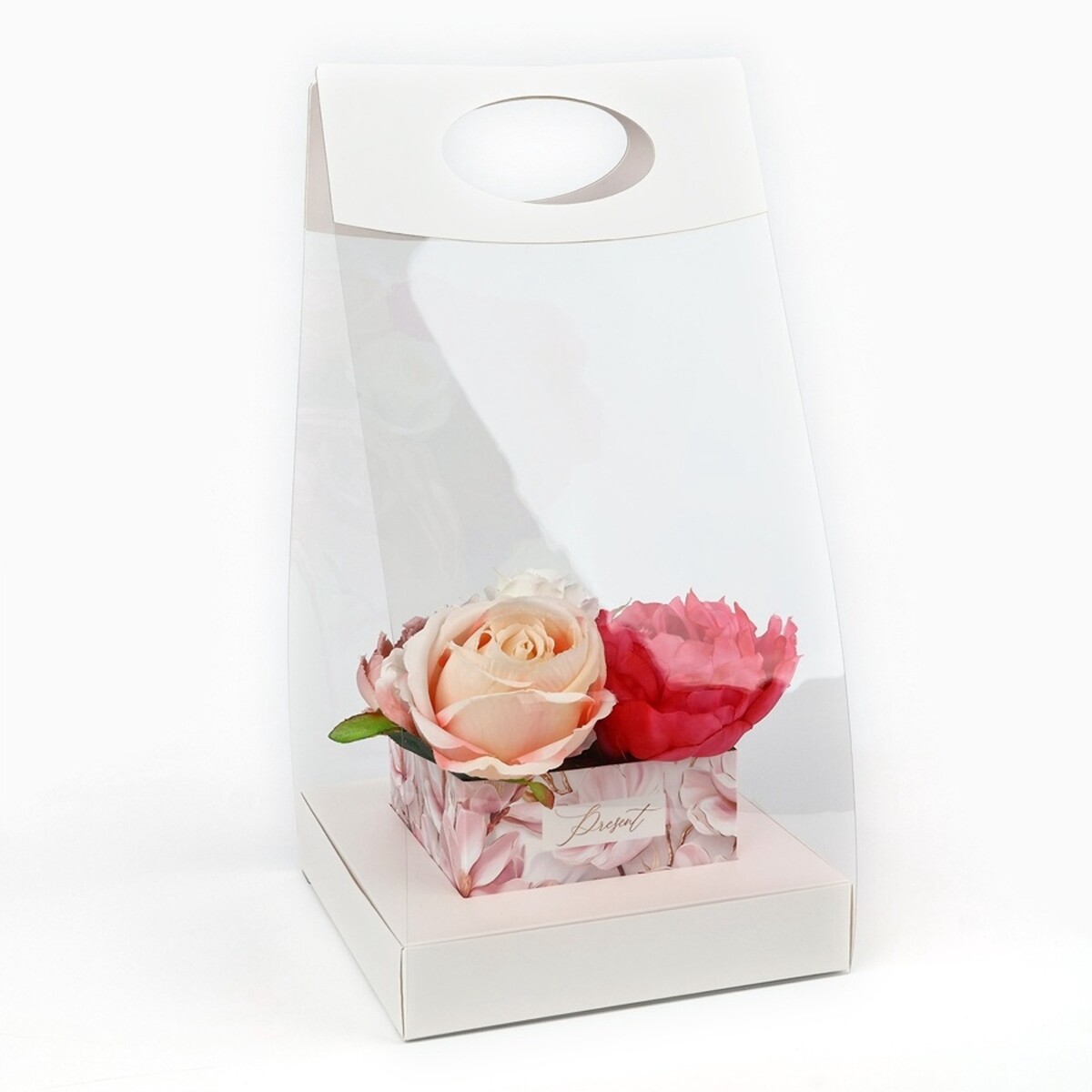 

Коробка подарочная складная переноска для цветов, упаковка,, Белый