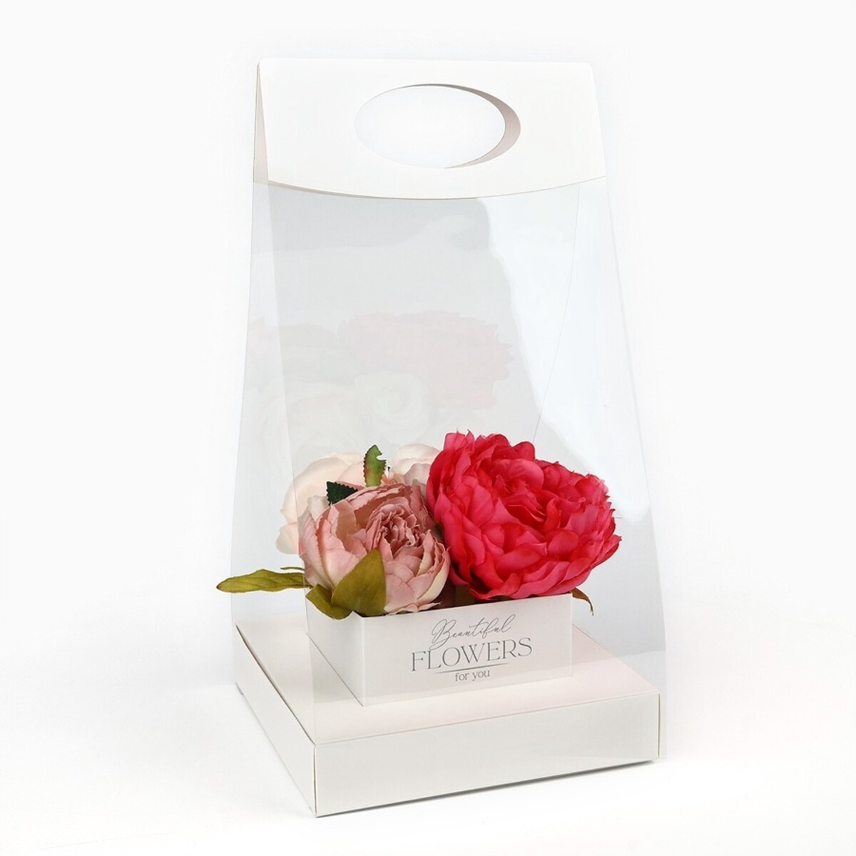 

Коробка подарочная складная переноска для цветов, упаковка,, Белый