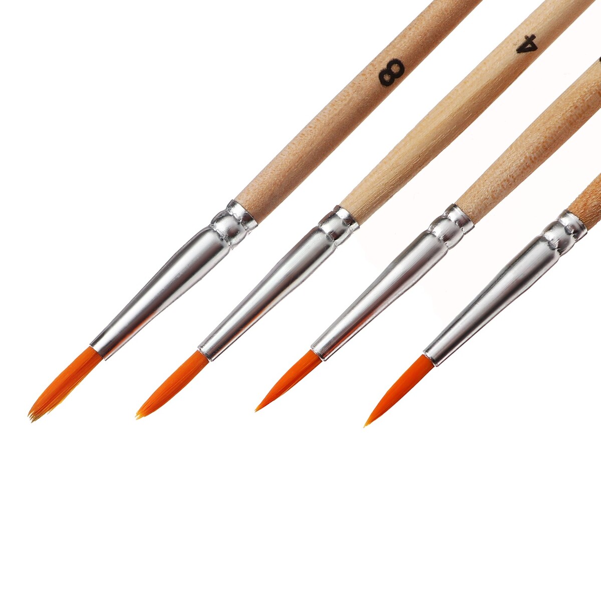 фото Набор кистей синтетика круглые 4 штуки №2 с деревянными ручками на блистере calligrata