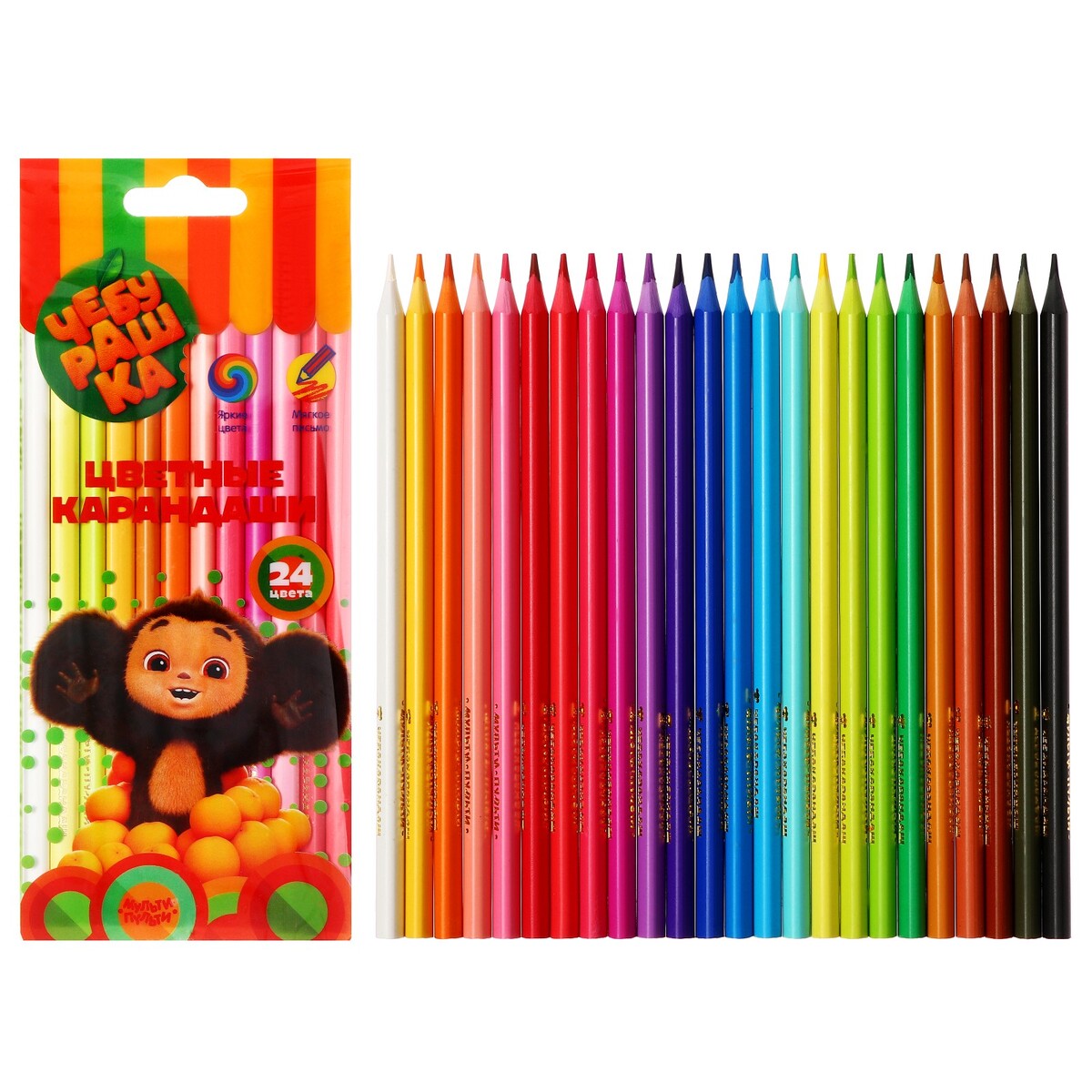 Карандаши цветные 24 цвета, пластиковые мульти-пульти карандаши ные пифагор замок 12 ов пластиковые классические заточенные 181339 12 шт