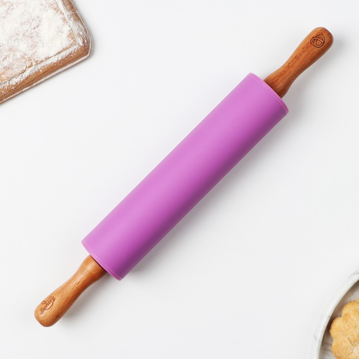 Скалка bakery, 31 х 4 см, силикон, дерево, цвет фиолетовый соска пустышка классическая силикон 6мес с колпачком фиолетовый