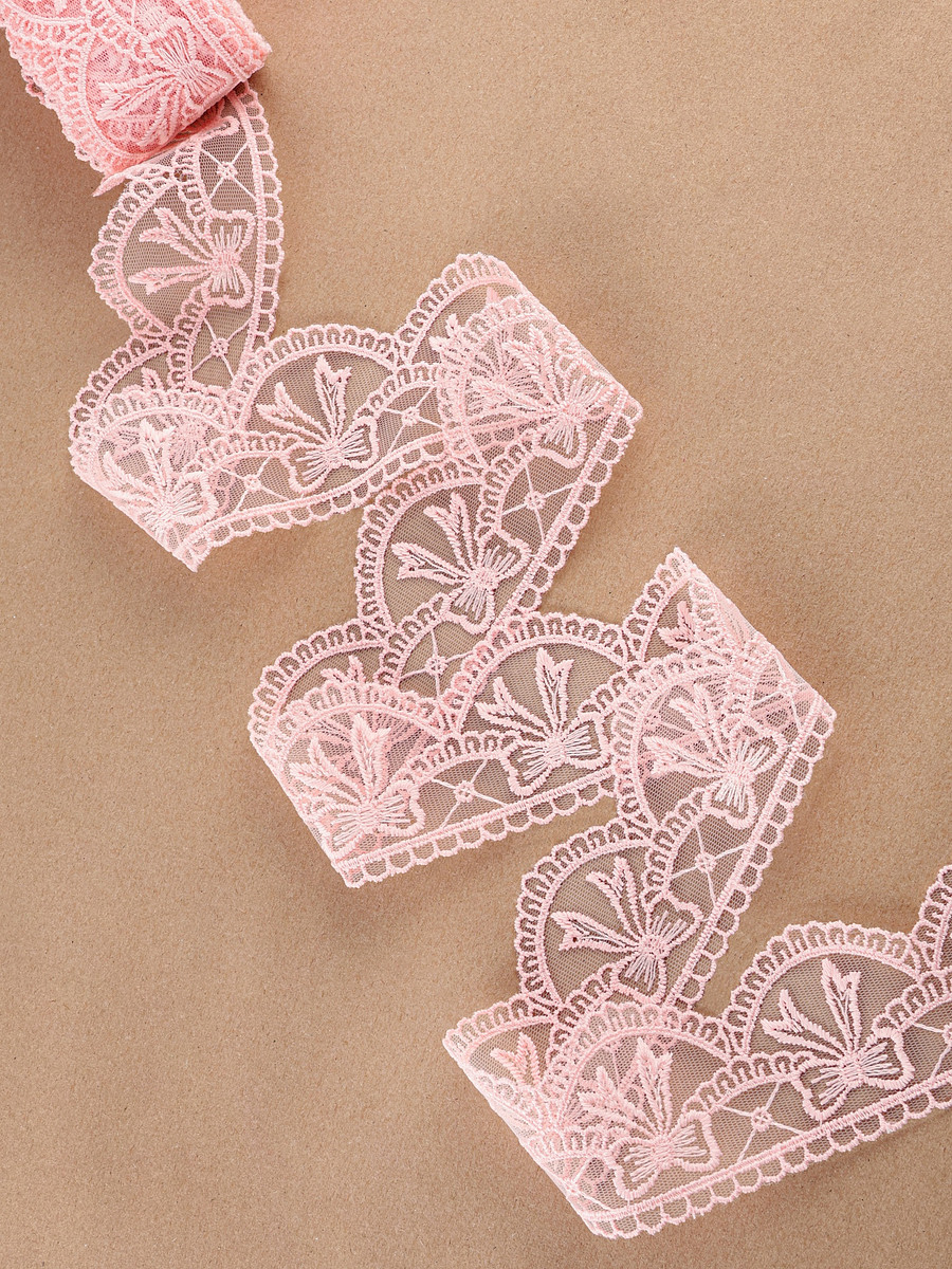 

Кружево на сетке, 55 мм, 11±1 м, нежно-розовое, Розовый