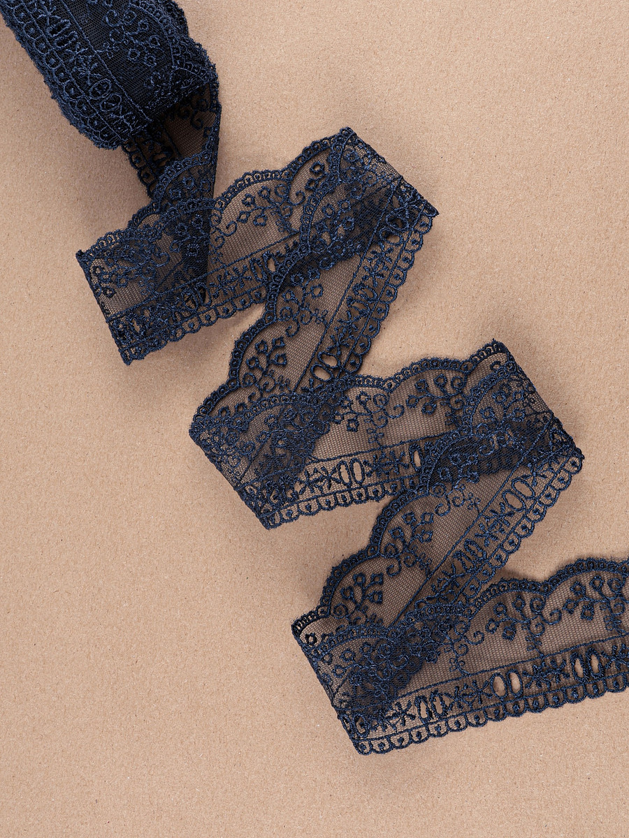 

Кружево на сетке, 45 мм, 11±1 м, темно-синее, Синий