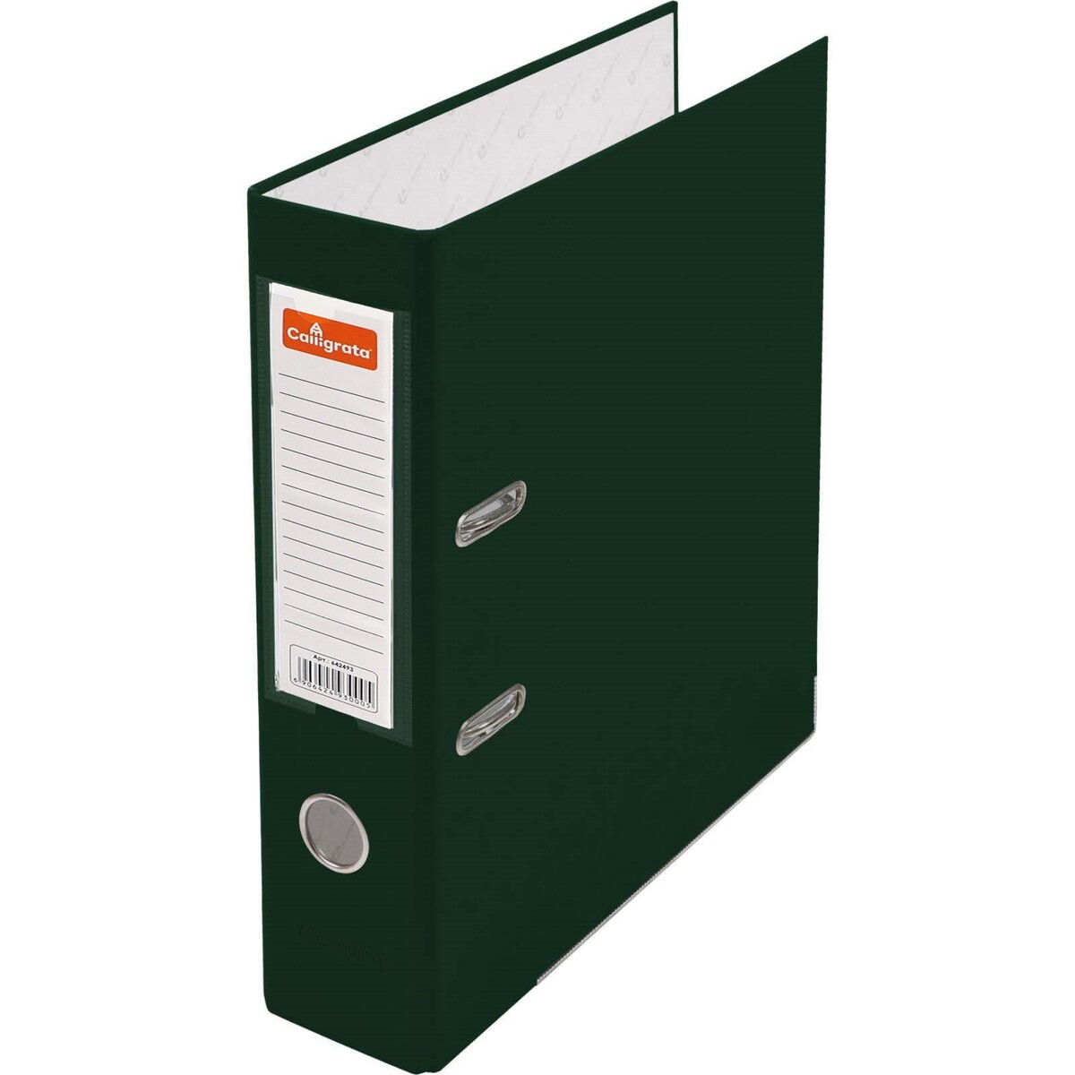 Папка-регистратор а4, 75 мм, calligrata, пвх, металлическая окантовка, карман на корешок, собранная, зеленая