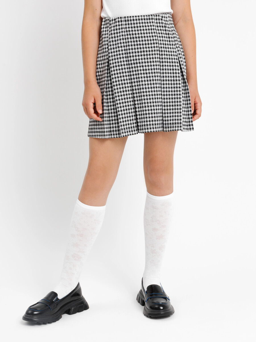 фото Расклешенная юбка в черно-белую клетку виши для девочек mark formelle