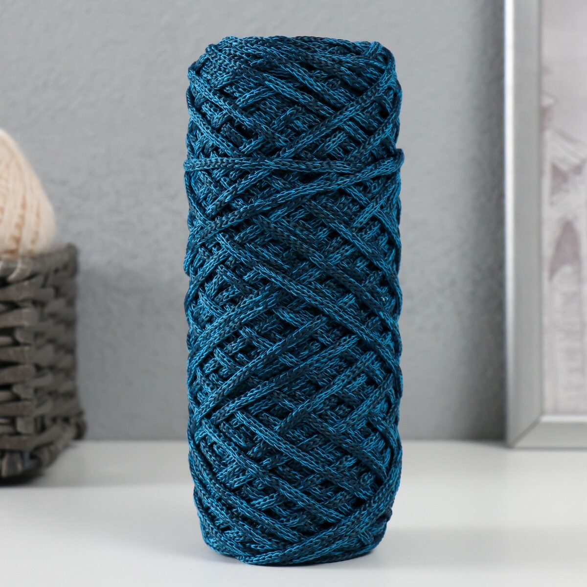 Шнур для вязания 35% хлопок,65% полипропилен 3 мм 85м/160±10 гр ( голубой/темно-синий) mjolk боди хлопок