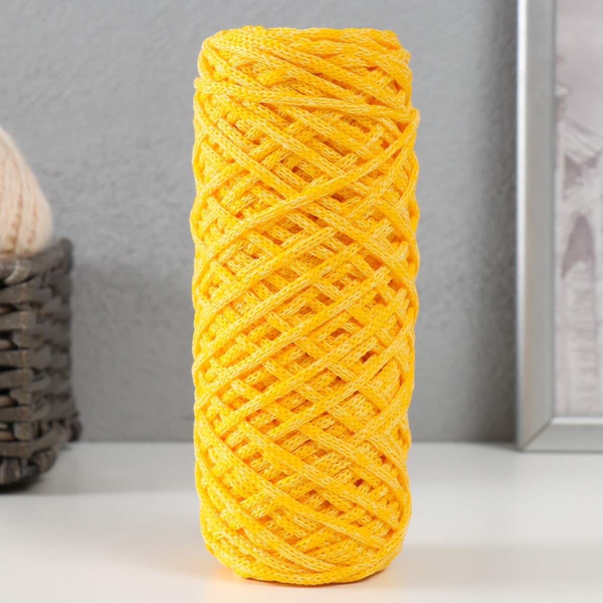 Шнур для вязания 35% хлопок,65% полипропилен 3 мм 85м/160±10 гр (желтый) шнур риббон с люрексом 85м 170±5 гр желтый люрекс радуга