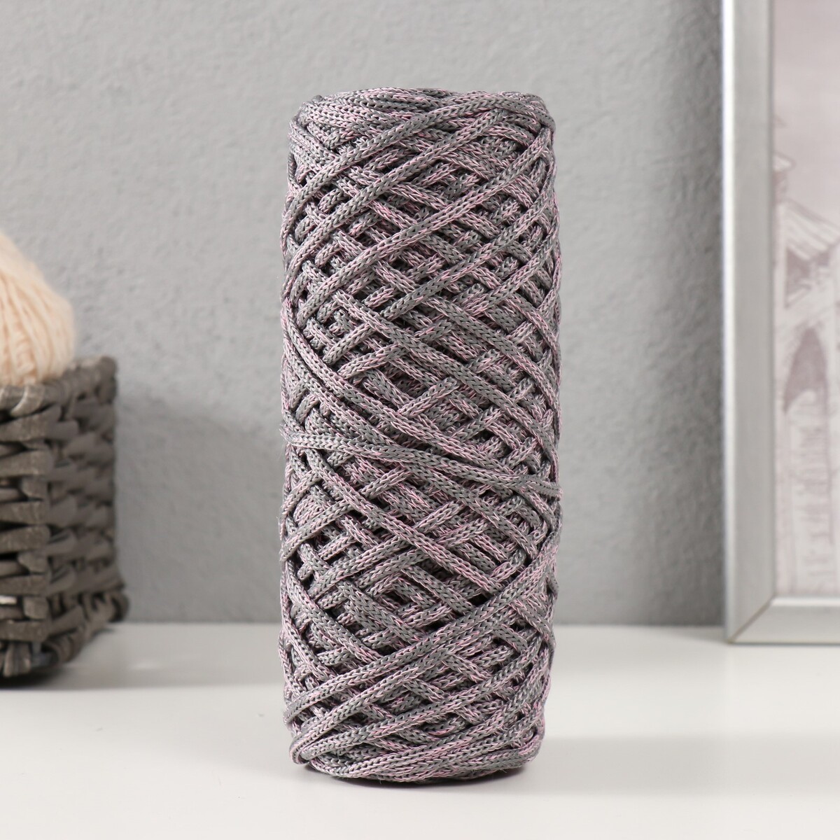 Шнур для вязания 35% хлопок,65% полипропилен 3 мм 85м/160±10 гр (розовый/графит) mjolk боди хлопок