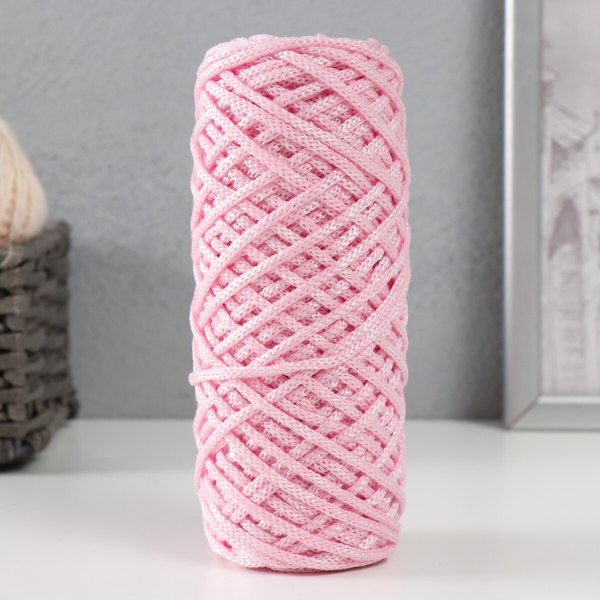 Шнур для вязания 35% хлопок,65% полипропилен 3 мм 85м/160±10 гр (розовый/белый) шнур