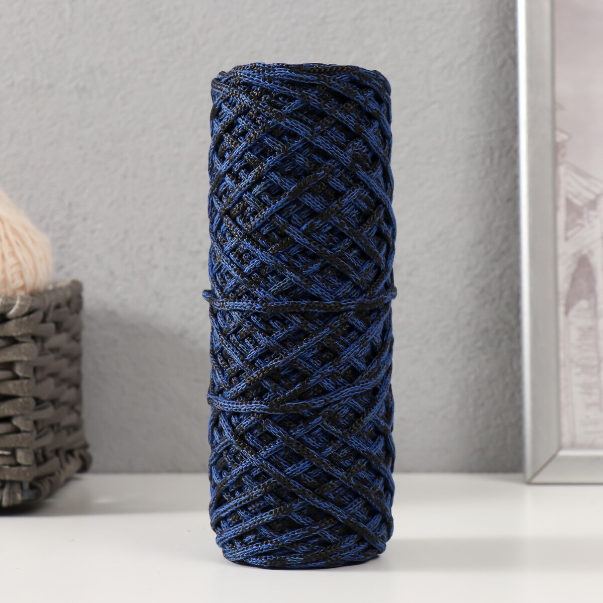 Шнур для вязания 35% хлопок,65% полипропилен 3 мм 85м/160±10 гр (сапфир/черный)