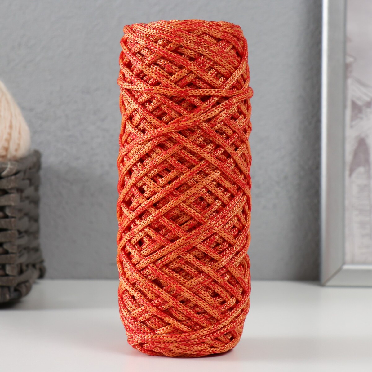 Шнур для вязания 35% хлопок,65% полипропилен 3 мм 85м/160±10 гр (красный/оранжевый)