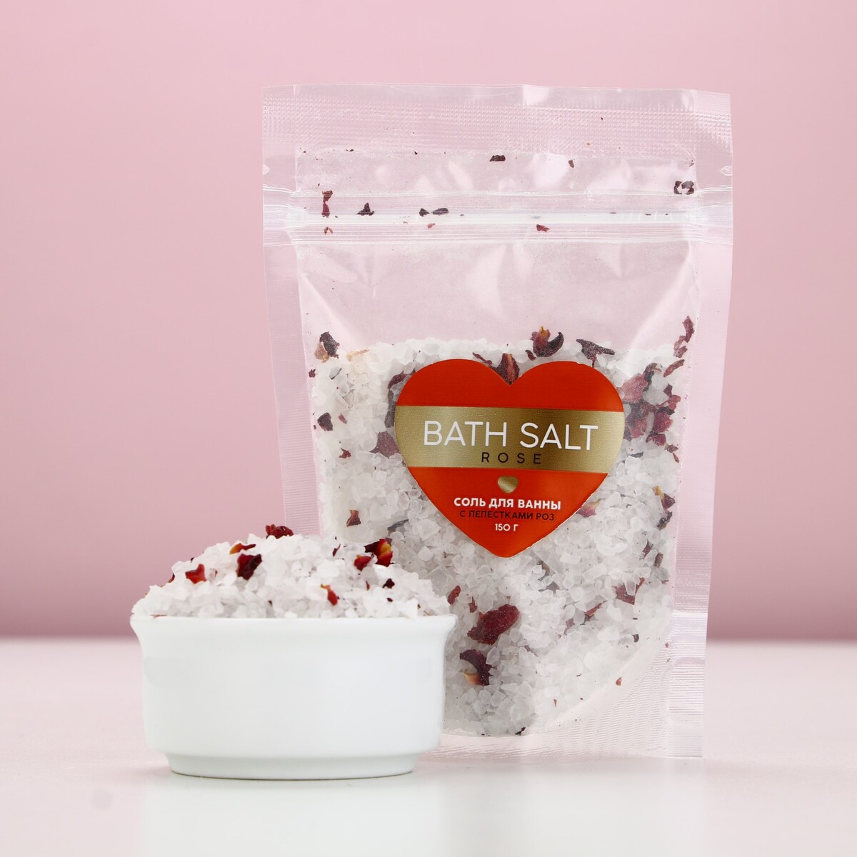 

Cоль для ванны с лепестками роз bath salt, 150 г, чистое счастье, Белый