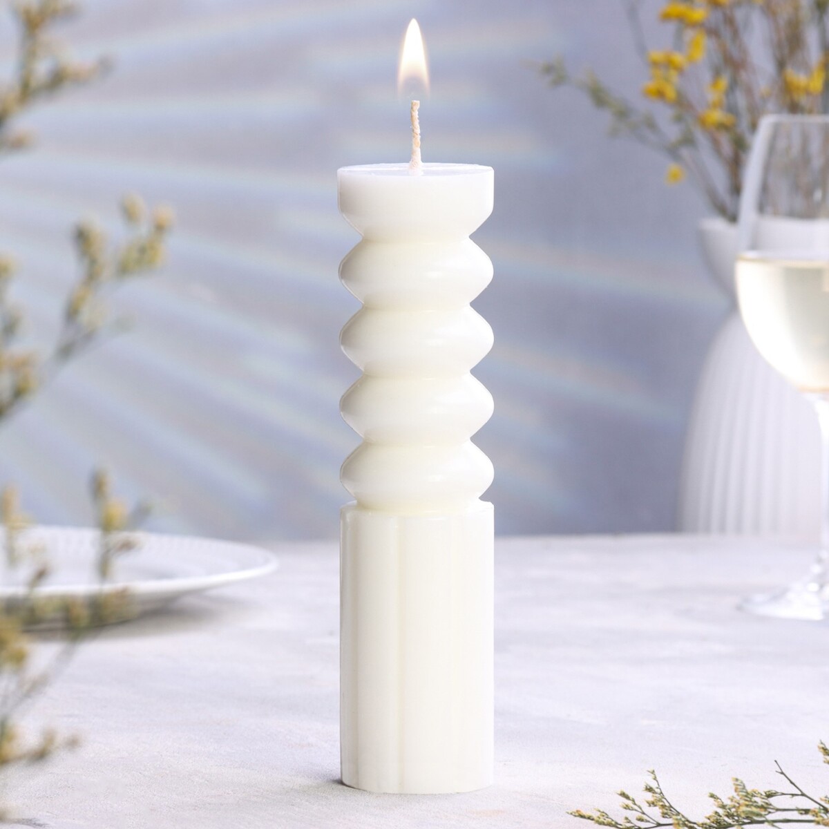 Свеча декоративная 5,5х21см, белая свеча декоративная тонкая с гранями 2х26см пальмовый воск белая 2 ч