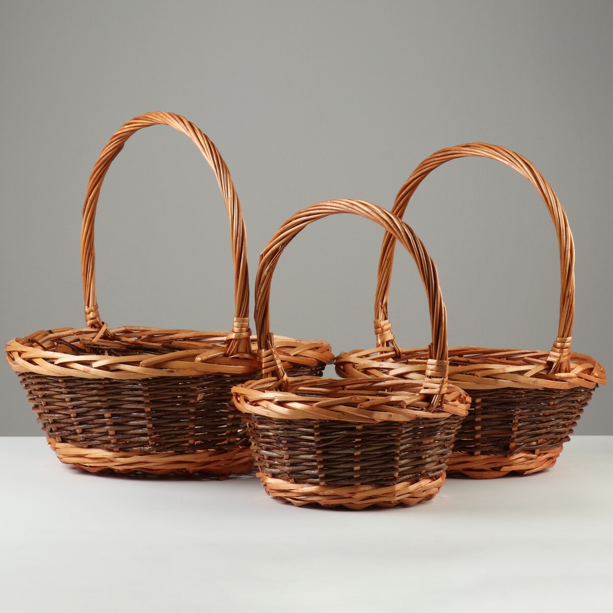 

Набор плетенных корзин, 36x14/38 см, 30х12/33 см, 24х11/28 см, 3 шт, ива
