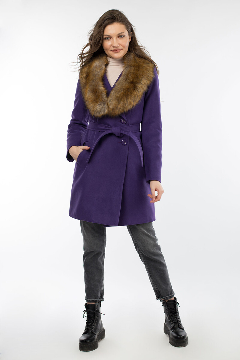 Пальто женское утепленное EL PODIO, размер 42, цвет фиолетовый 08652163 однобортное - фото 1