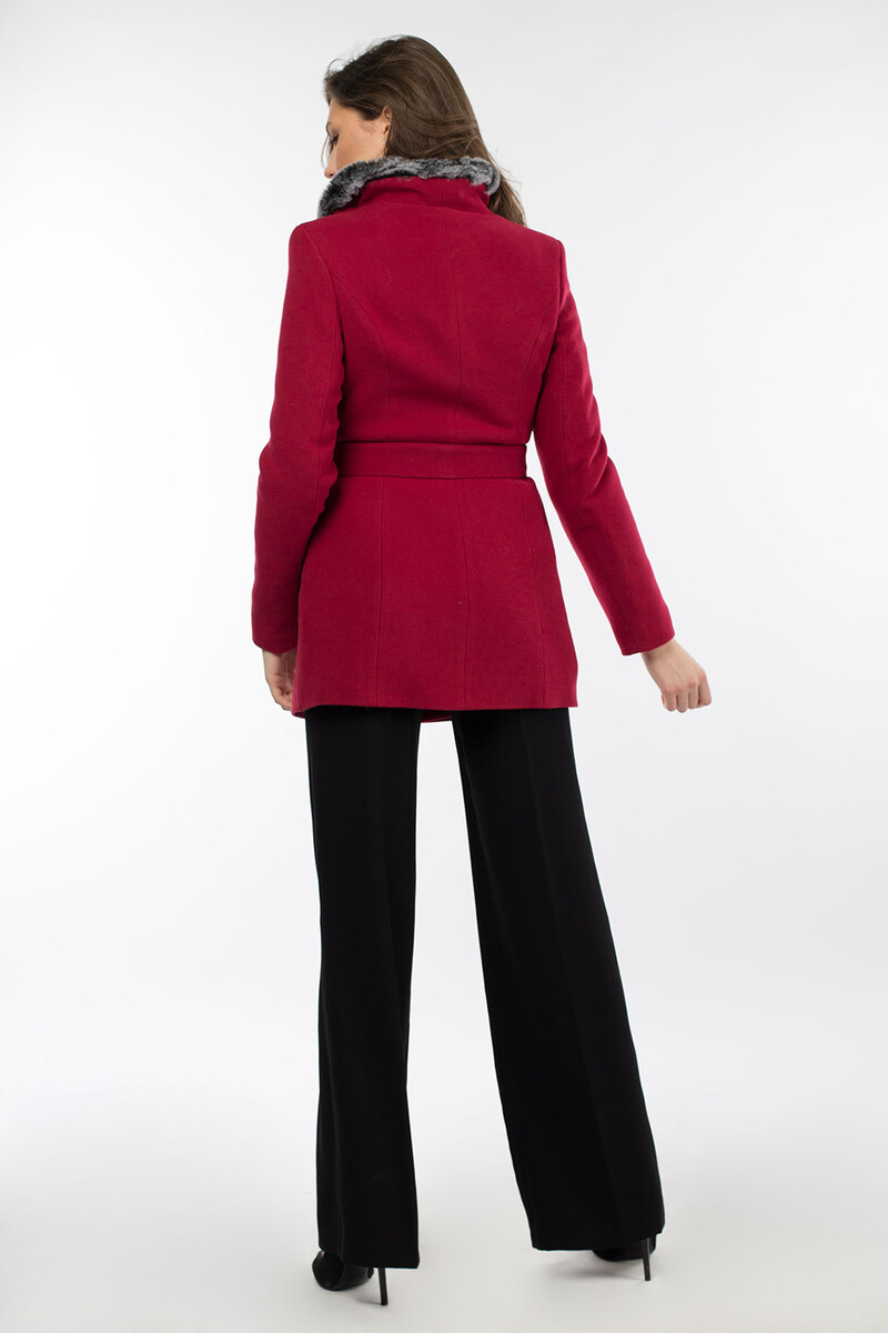 Пальто женское утепленное (пояс) EL PODIO, размер 40, цвет бордовый 08652167 однобортное - фото 4