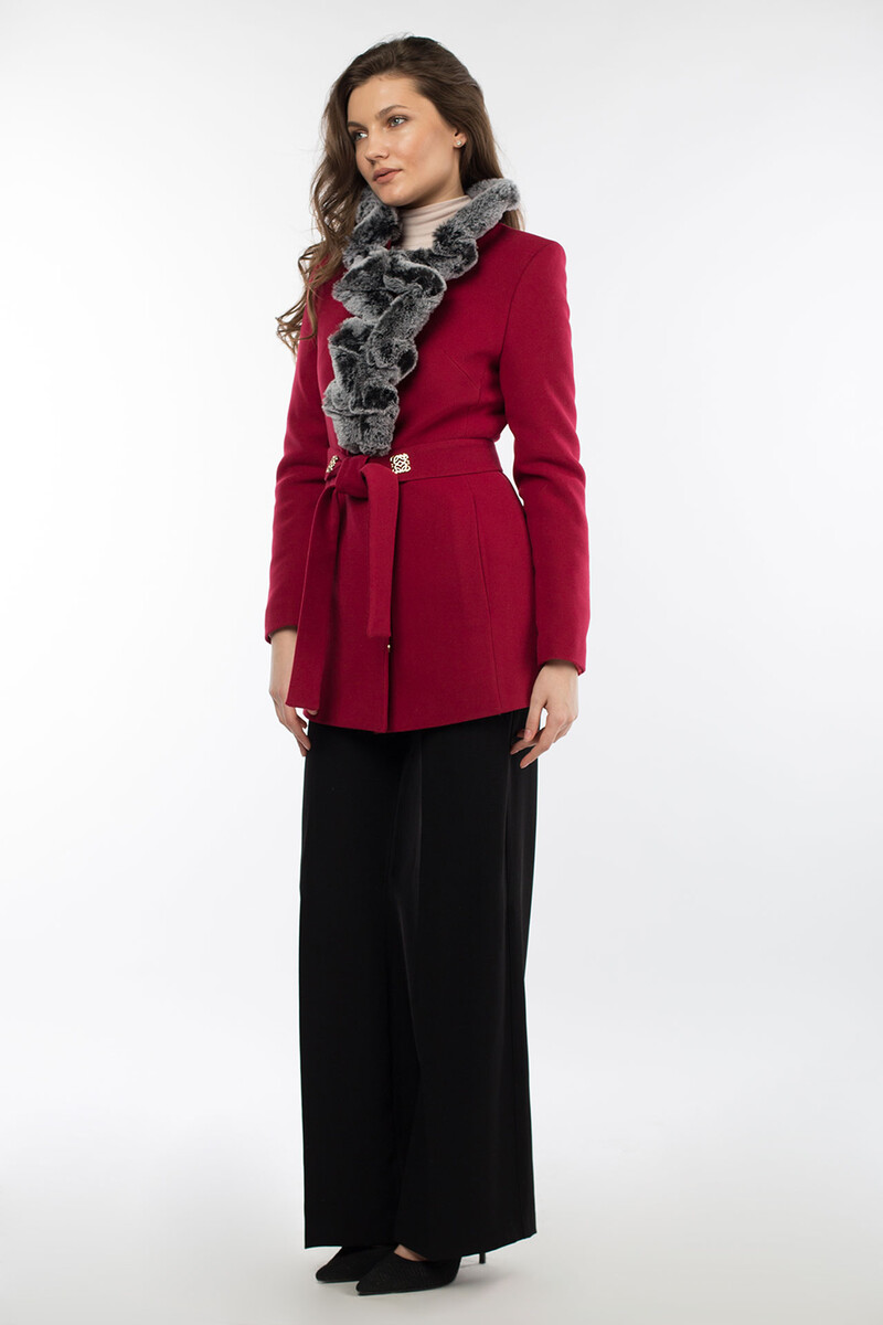 Пальто женское утепленное (пояс) EL PODIO, размер 40, цвет бордовый 08652167 однобортное - фото 1
