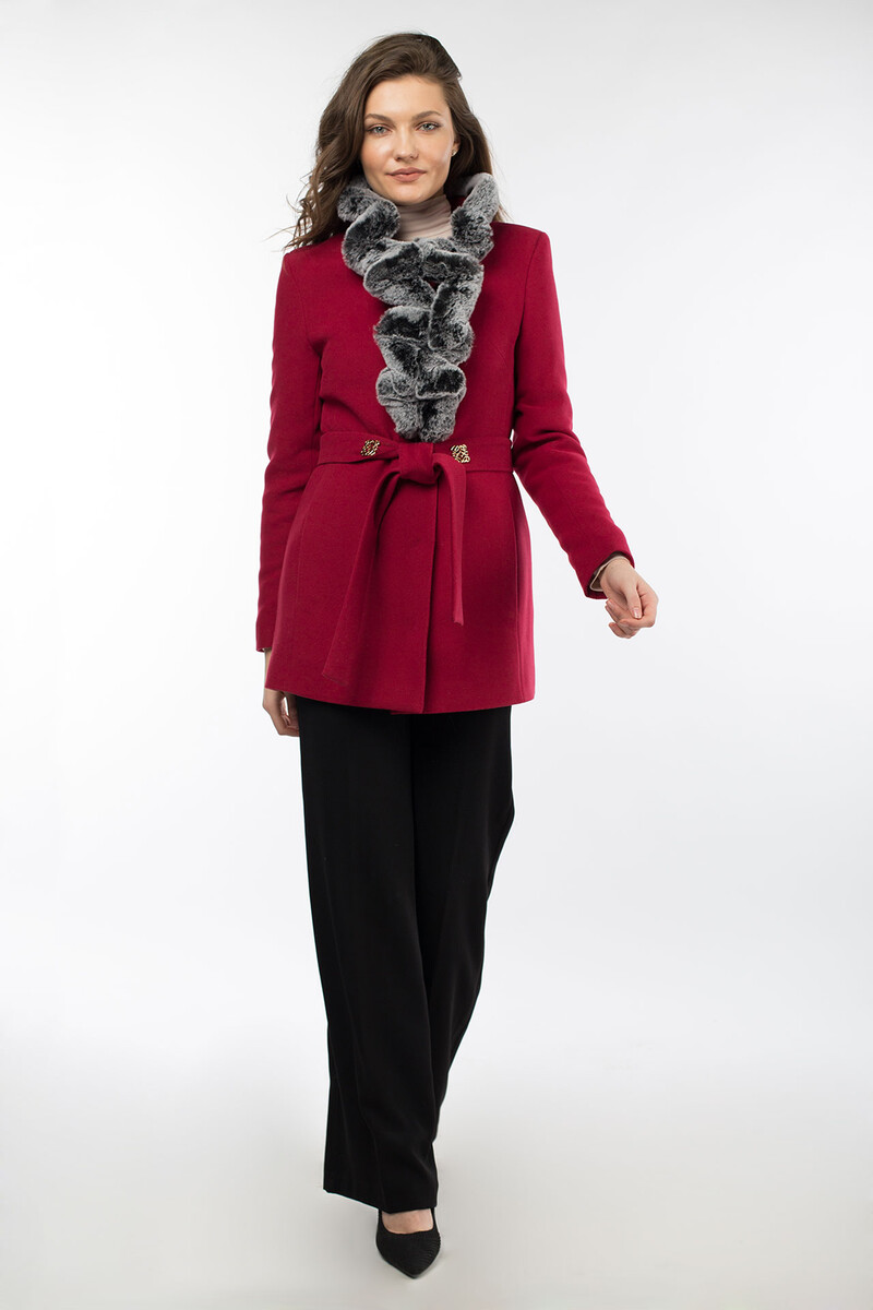 Пальто женское утепленное (пояс) EL PODIO, размер 40, цвет бордовый 08652167 однобортное - фото 2