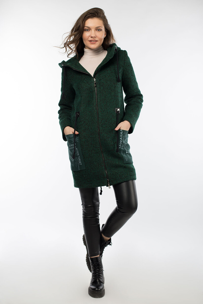 Пальто женское утепленное (пояс) EL PODIO, размер 42, цвет зеленый 08652178 однобортное - фото 2