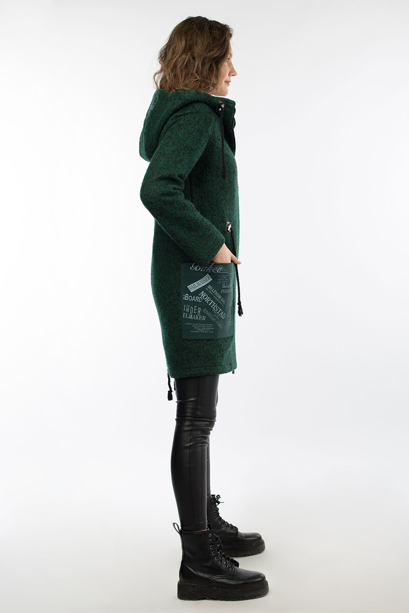 Пальто женское утепленное (пояс) EL PODIO, размер 42, цвет зеленый 08652178 однобортное - фото 3