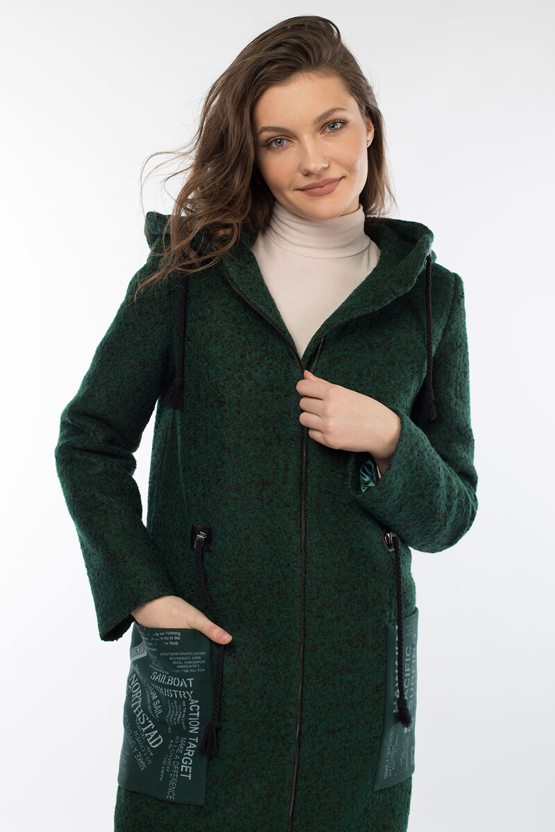 Пальто женское утепленное (пояс) EL PODIO, размер 42, цвет зеленый 08652178 однобортное - фото 5