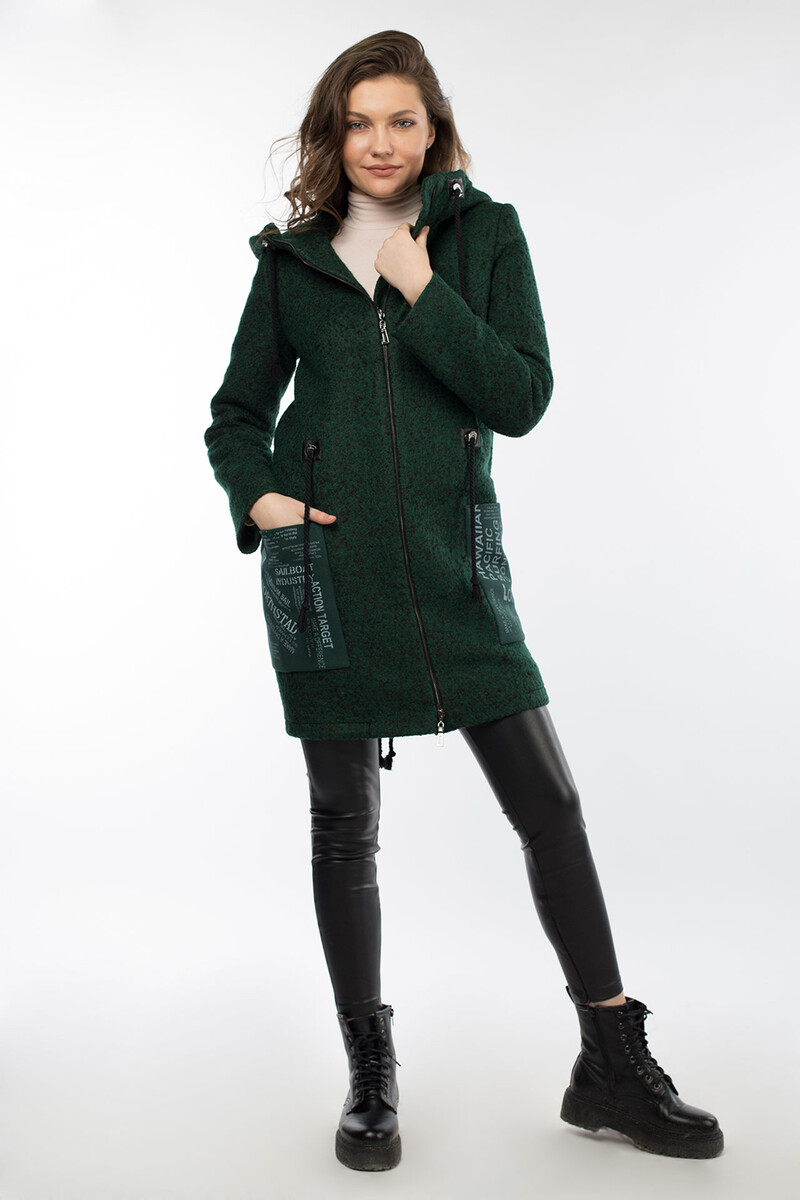 Пальто женское утепленное (пояс) EL PODIO, размер 42, цвет зеленый 08652178 однобортное - фото 1