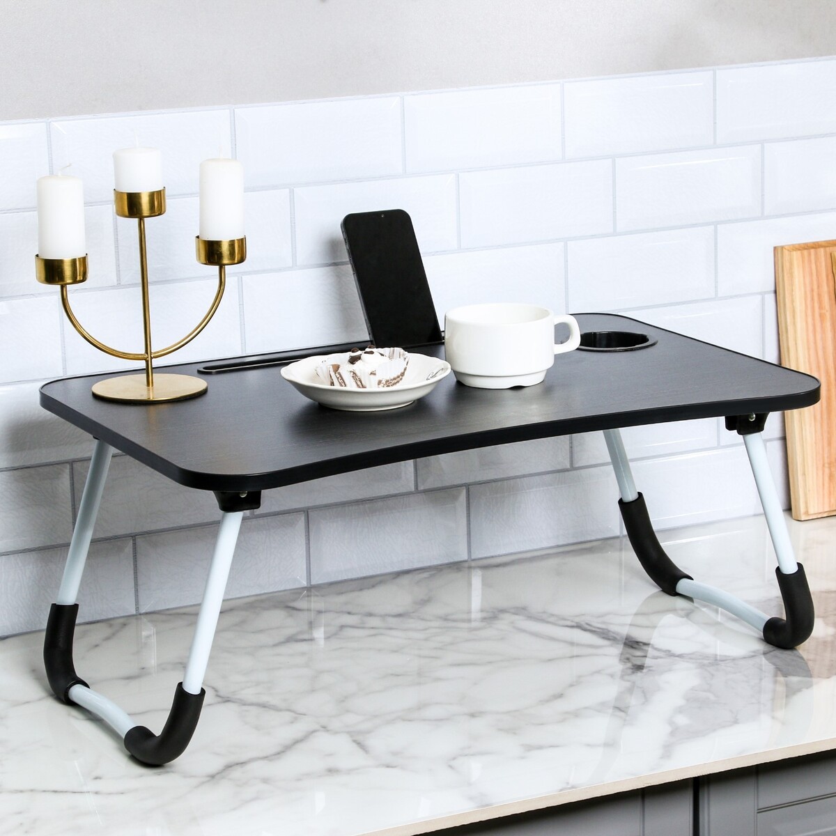 Столик - поднос для завтрака, для ноутбука, складной, серый, 60х40 см столик для завтрака складной 50×30см