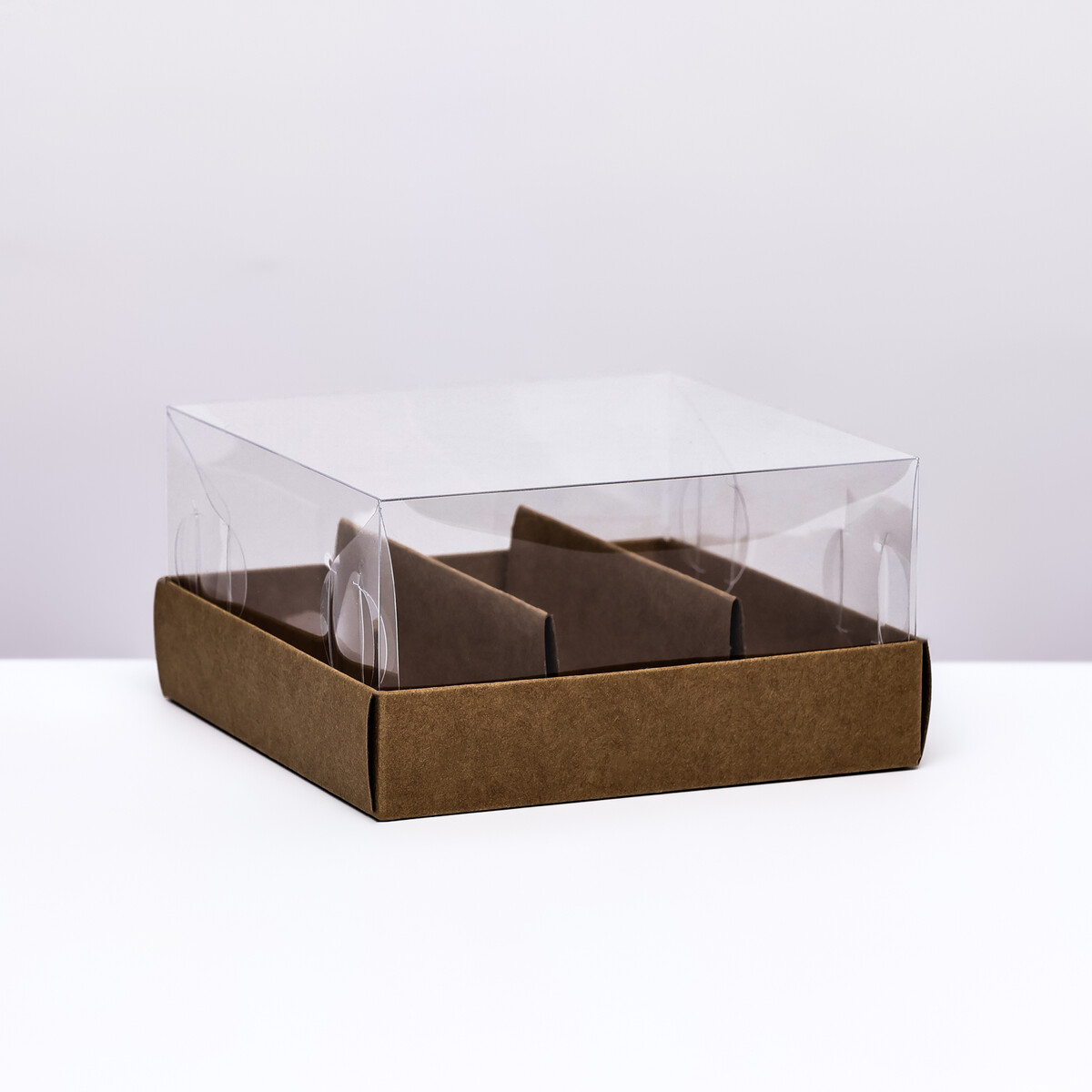 Кондитерская коробка складная под 3 эклера, крафт, 13,5х13,5х7см No brand, цвет коричневый