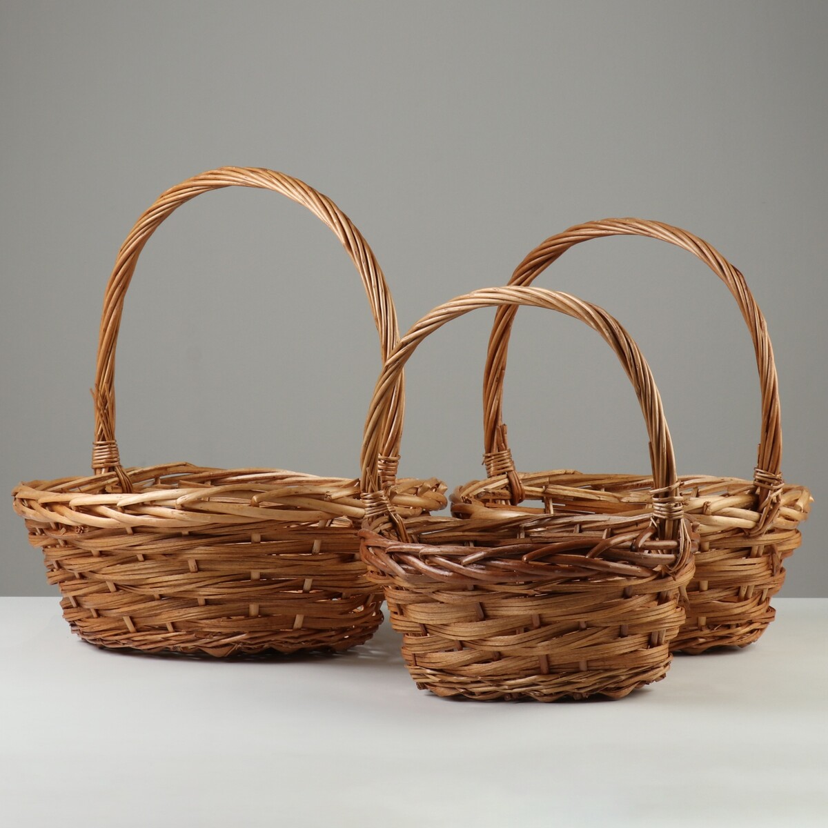 

Набор плетеных корзин, 38х30х13/36 см, 32х25х12/32 см, 27х21х11/27 см, 3 шт, ива, Коричневый