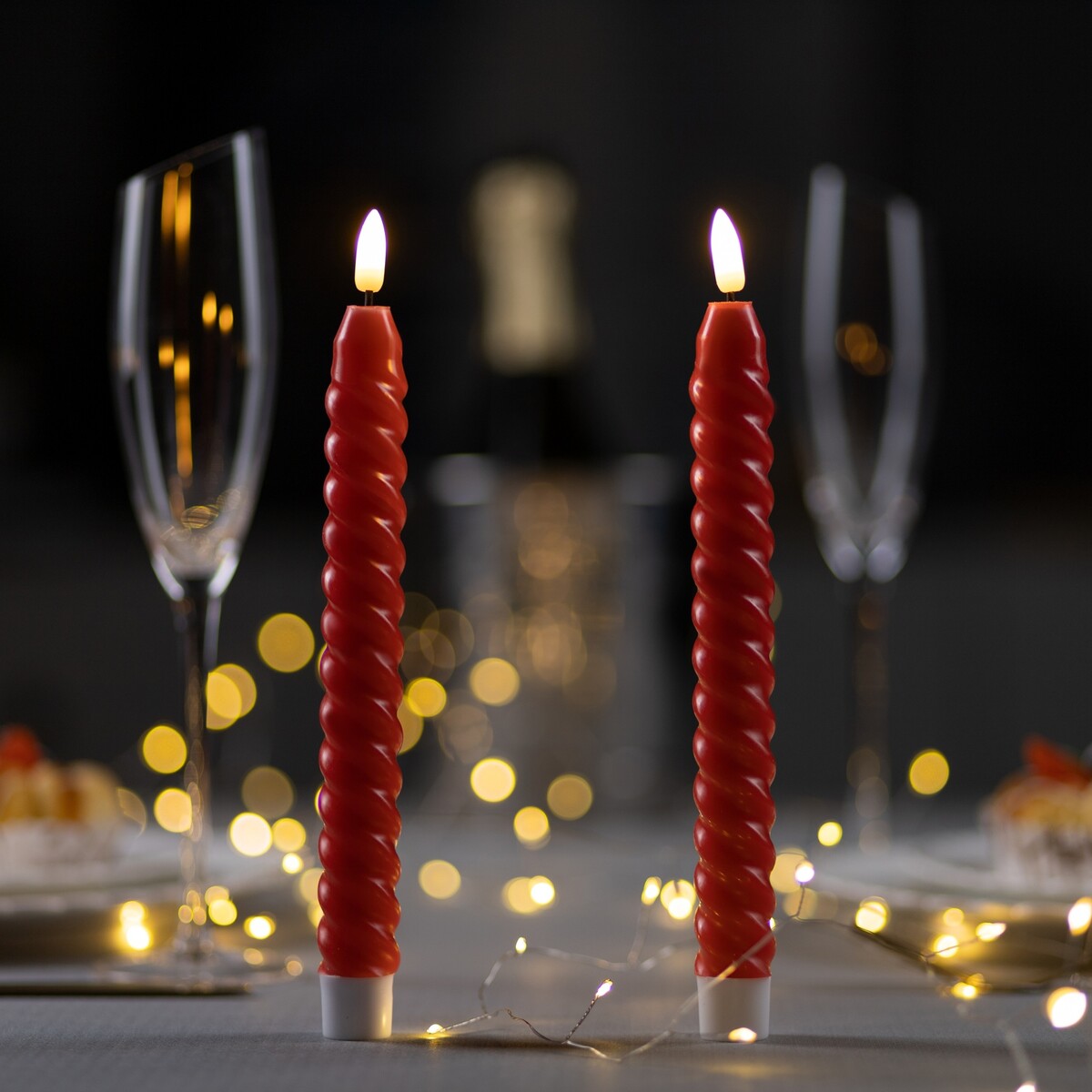 Набор светодиодных свечей, красные, 2 × 25 × 2 см, пластик, воск, батарейки ааах2 (не в комплекте), свечение теплое белое, 2 шт. светодиодная свеча декоративная 7 × 15 × 7 см пластик воск батарейки аах2 не в комплекте свечение теплое белое