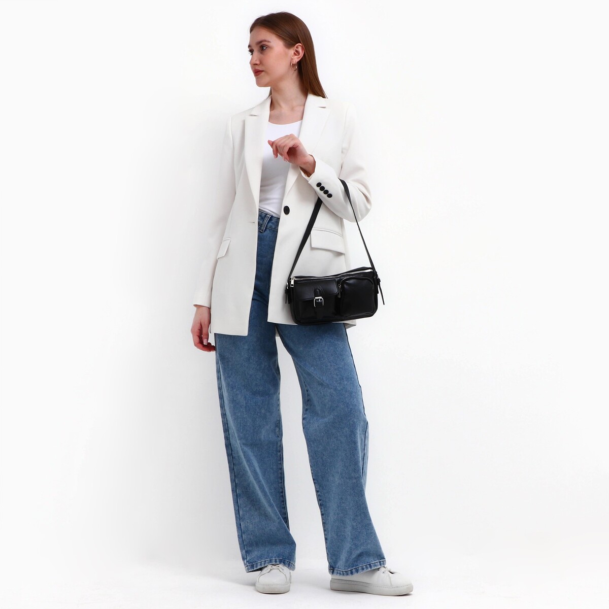 Сумка женская с карманами кожзам, черный цвет сумка для инструментов с карманами deko dktb55