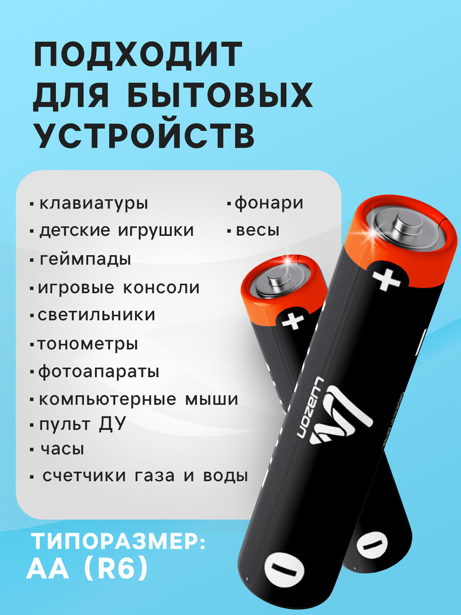 

Батарейка солевая luazon super heavy duty, aa, r6, блистер, 4 штуки