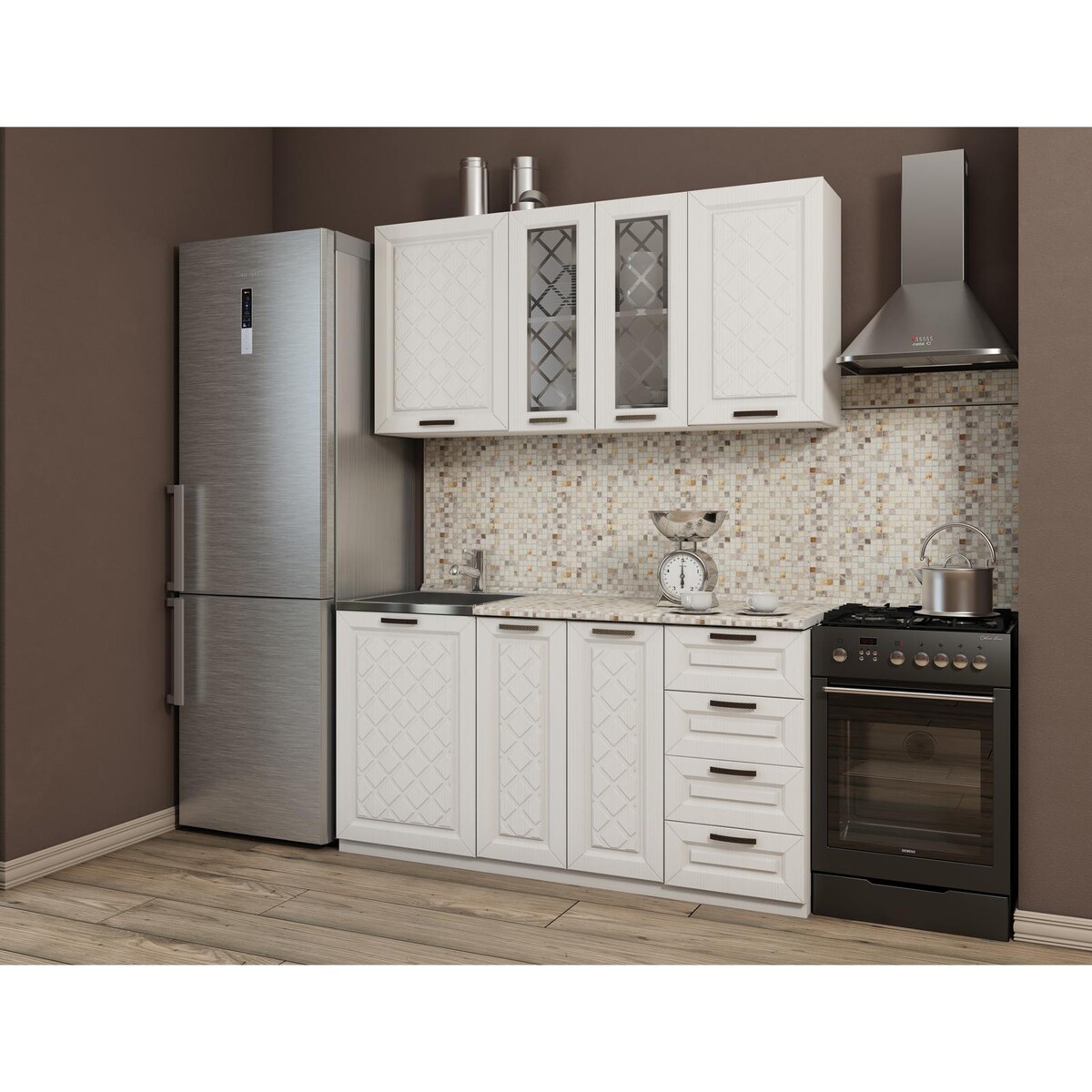 Кухонный гарнитур агава 1500, белый/лиственница светлая мойка кухонная стальная