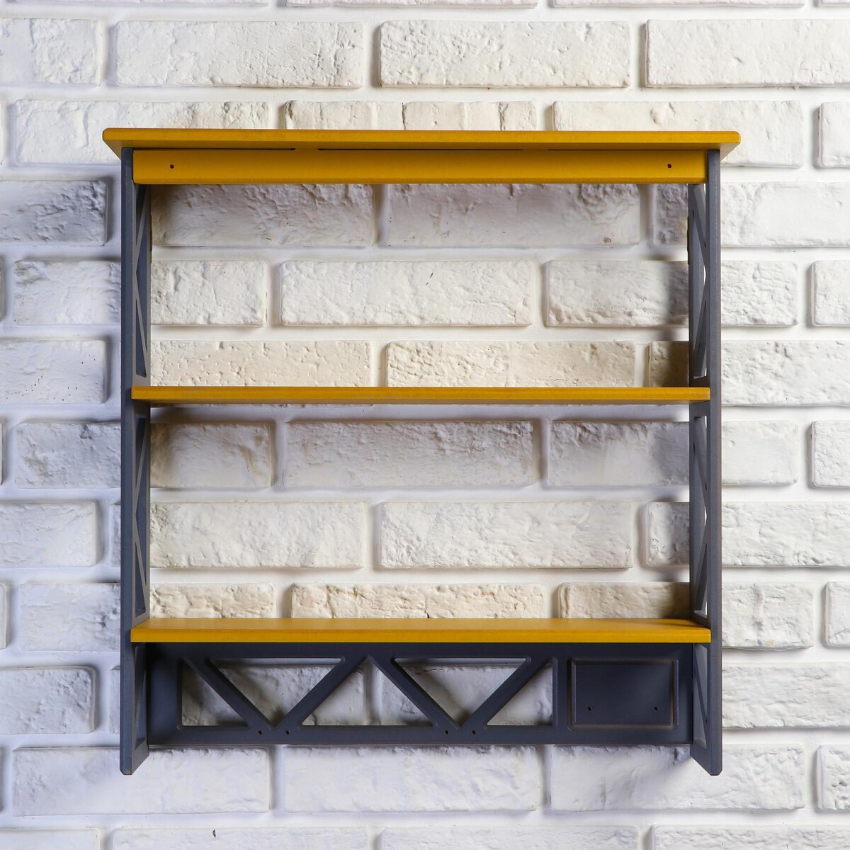 Полка лофт трехъярусная 49×50×14 см, желтая No brand, цвет желтый