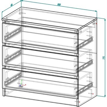 Комод с 3 ящиками мадера, 800х420х775, б