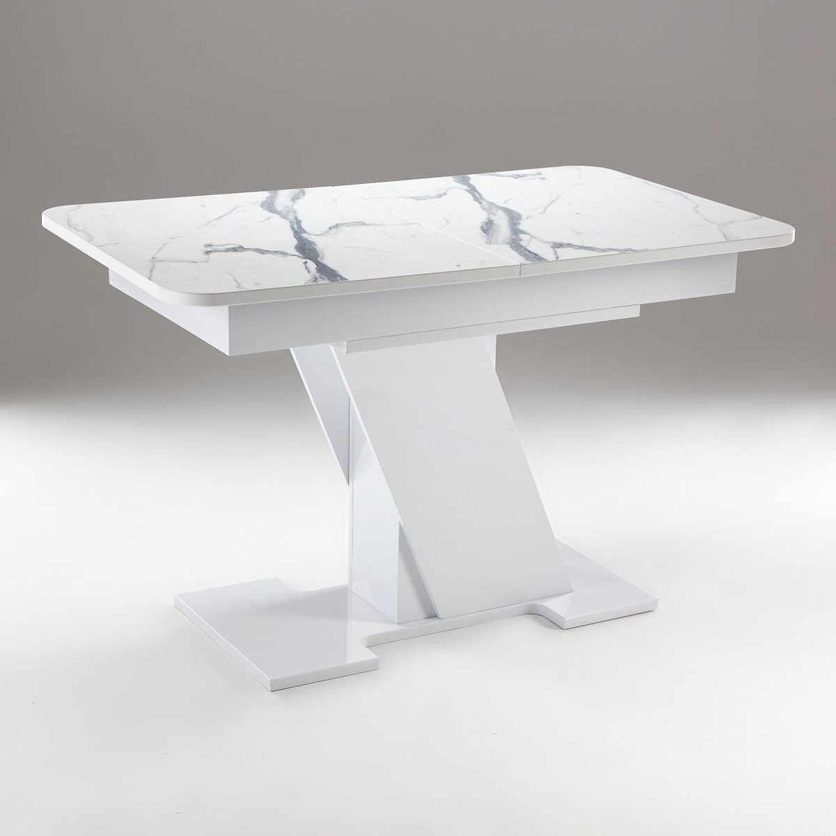 Стол кухонный на одной ножке раздвижной олимп, 124(154)х75х76, белый гл/белый мрамор пластик стол обеденный на одной ножке раздвижной норд 90 122 х90х97 лдсп 22мм пластик бетон