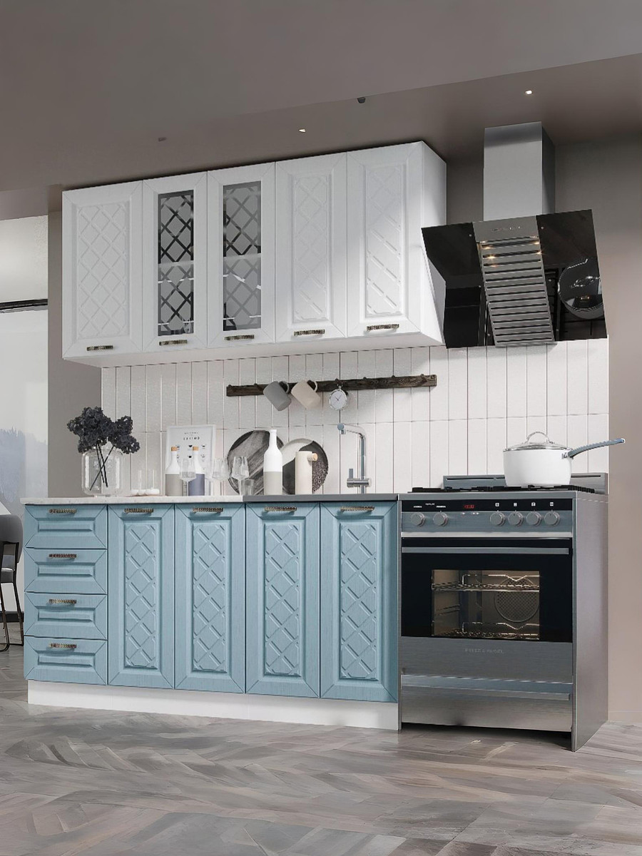 

Кухня прямая, Белый;голубой