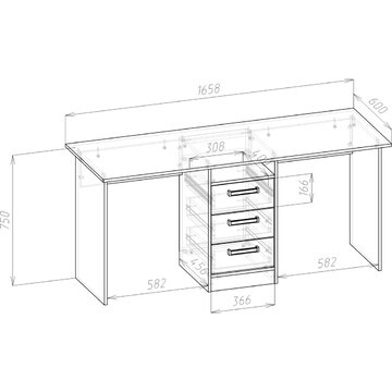 Стол письменный стн-2, 1660х600х750, бел