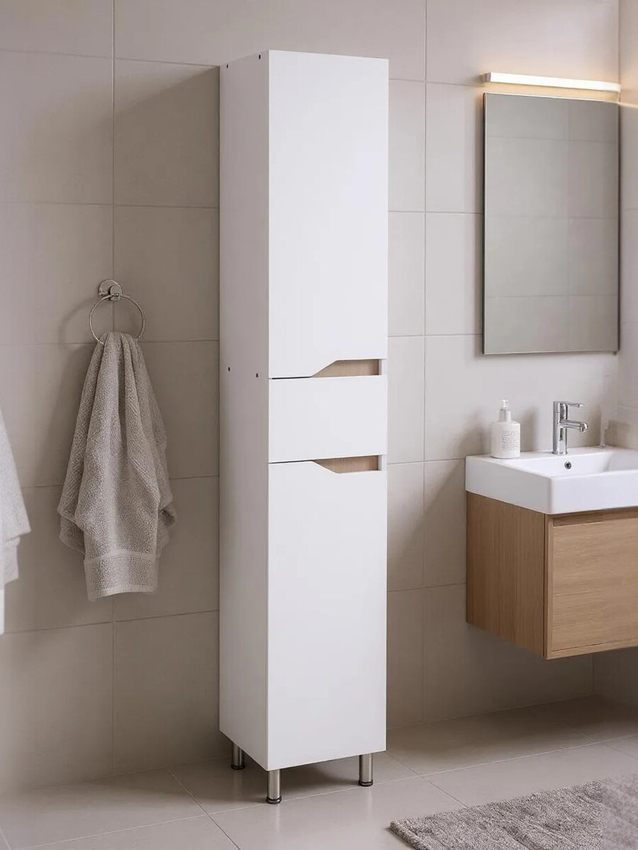 

Шкаф - пенал напольный для ванной комнаты, Белый
