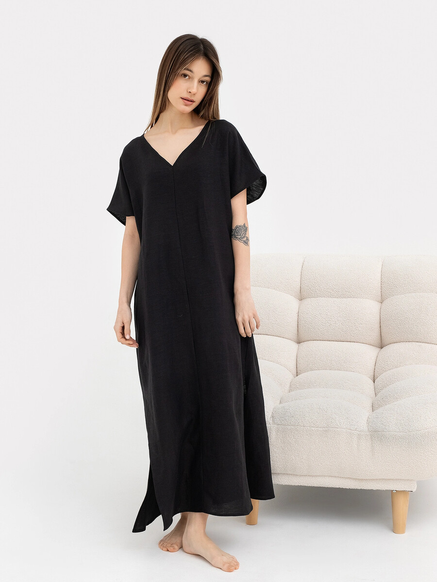 Платье женское домашнее макси черное домашнее женское платье из вискозы