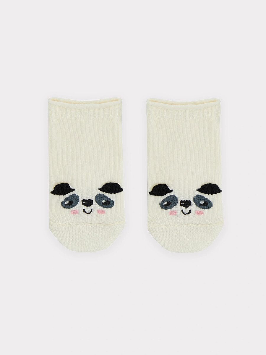 Носки детские молочно-белые с рисунком в виде мордочки медведя и 3d ушками