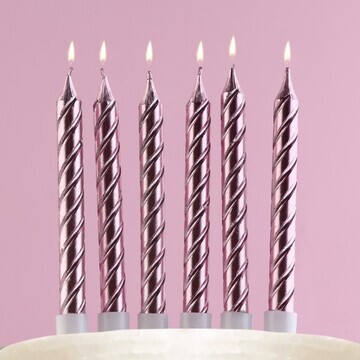 Свечи для торта, розовые, 6 шт., 8,5 х 1