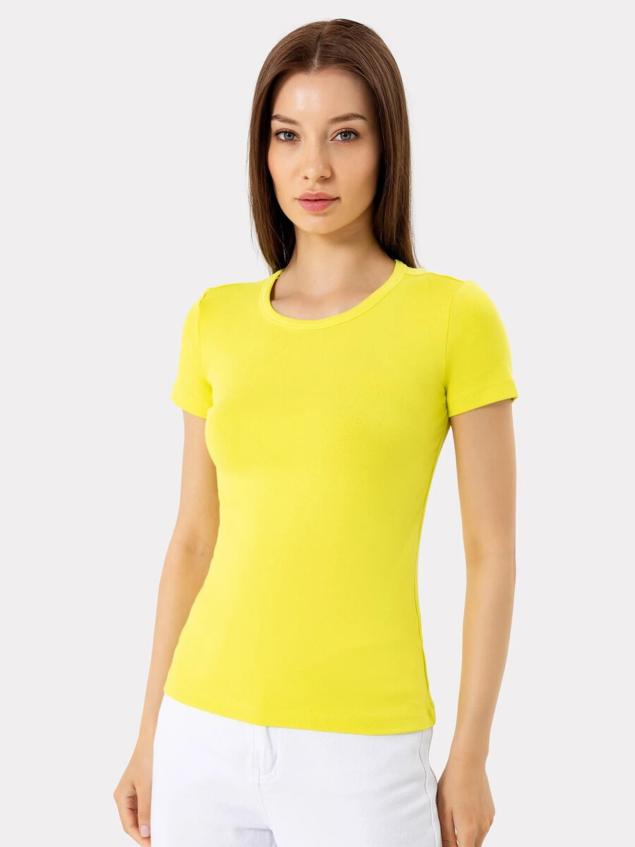 Футболка женская облегающая ярко-желтого цвета футболка женская облегающая оттенка манго