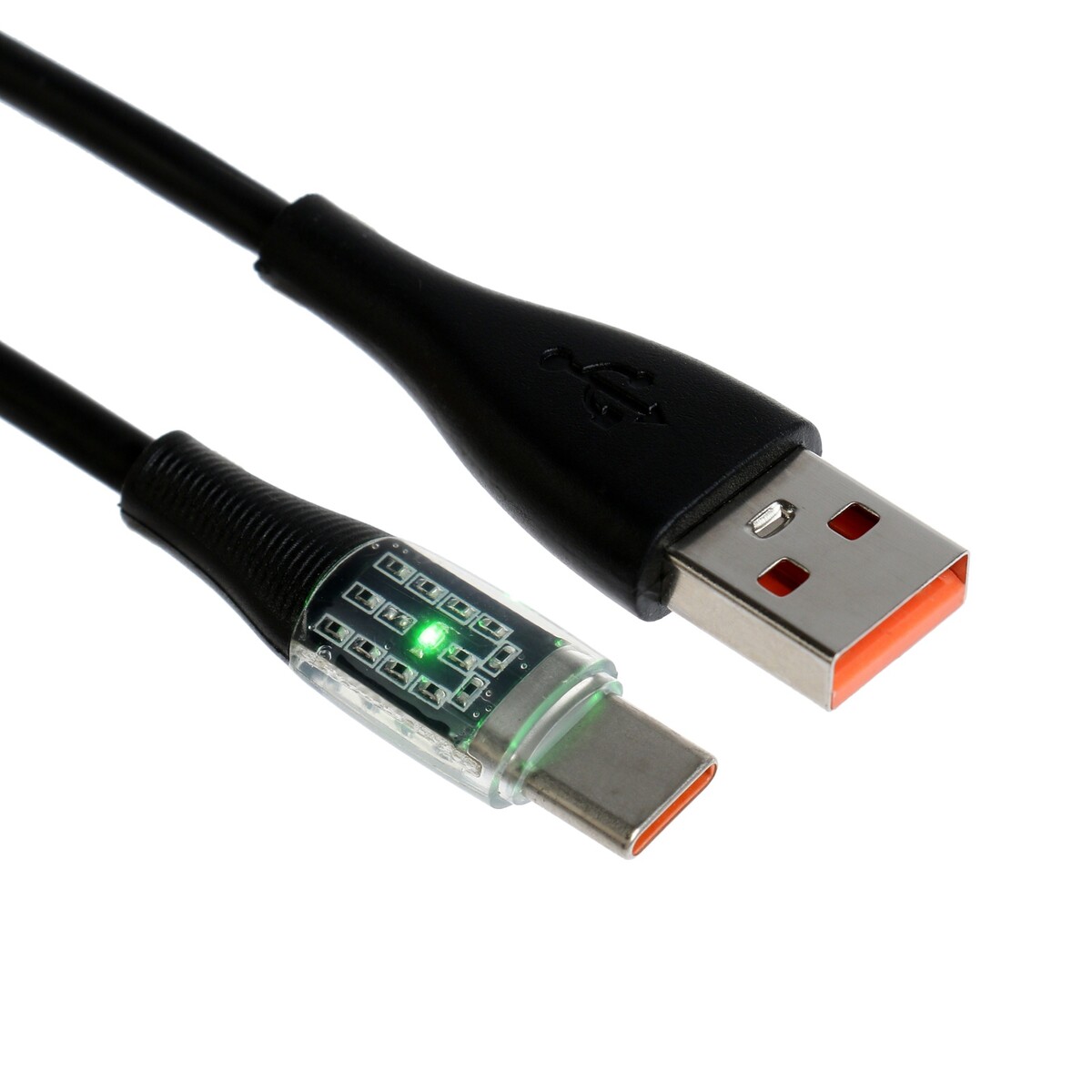 Кабель, 3 а, type-c - usb, прозрачный, tpe оплетка, 1 м, черный кабель media gadget usb type c 2a 1 0m red mgc011trd