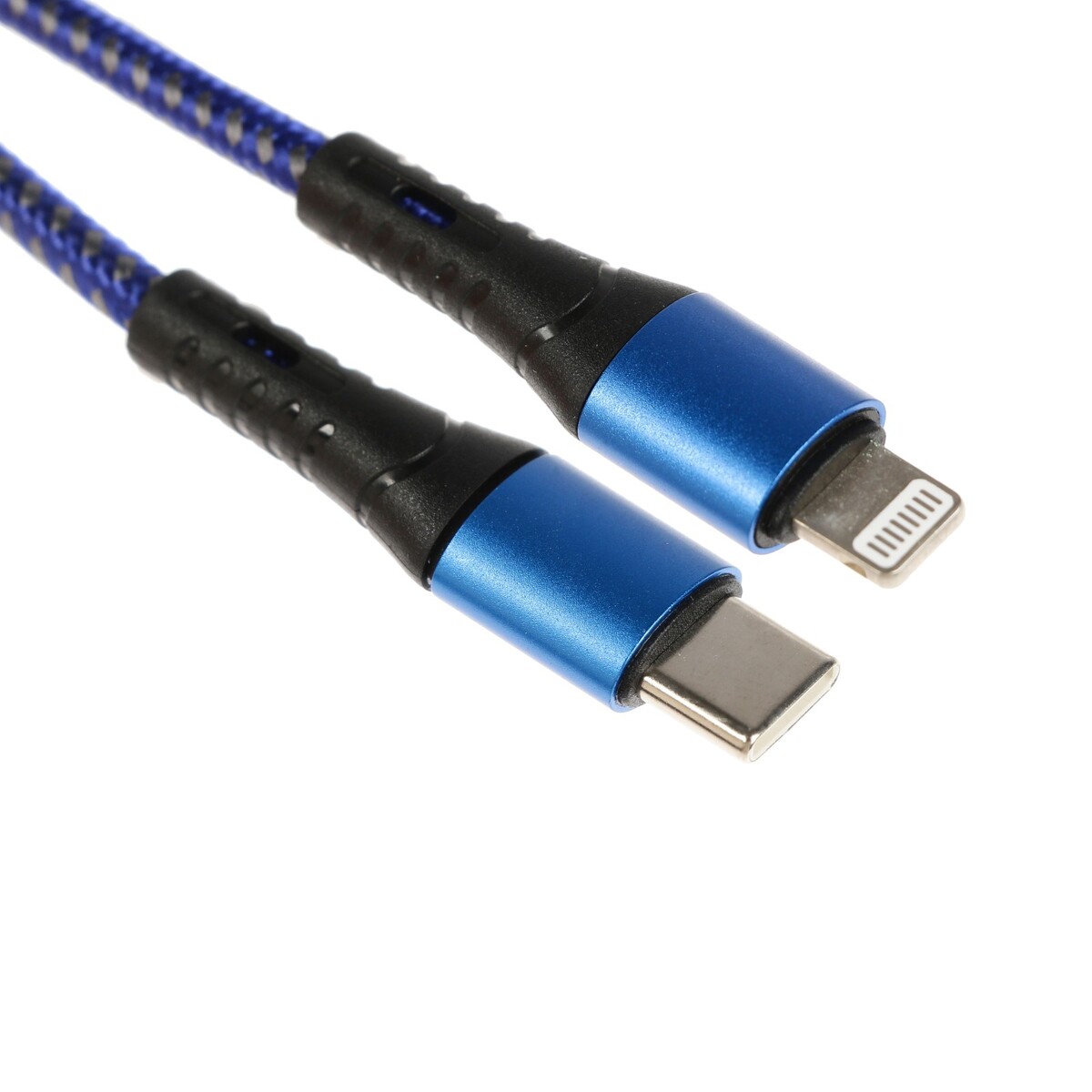 Кабель type-c - lightning, 3 а, 66 w, быстрая зарядка, тканевая оплетка, 1 метр, синий кабель media gadget usb type c 2a 1 0m red mgc011trd