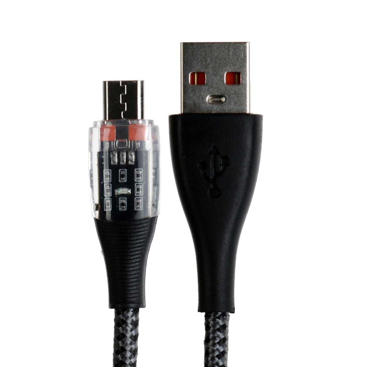 фото Кабель, 2 а, microusb - usb, прозрачный, оплетка нейлон, 1 м, серый no brand