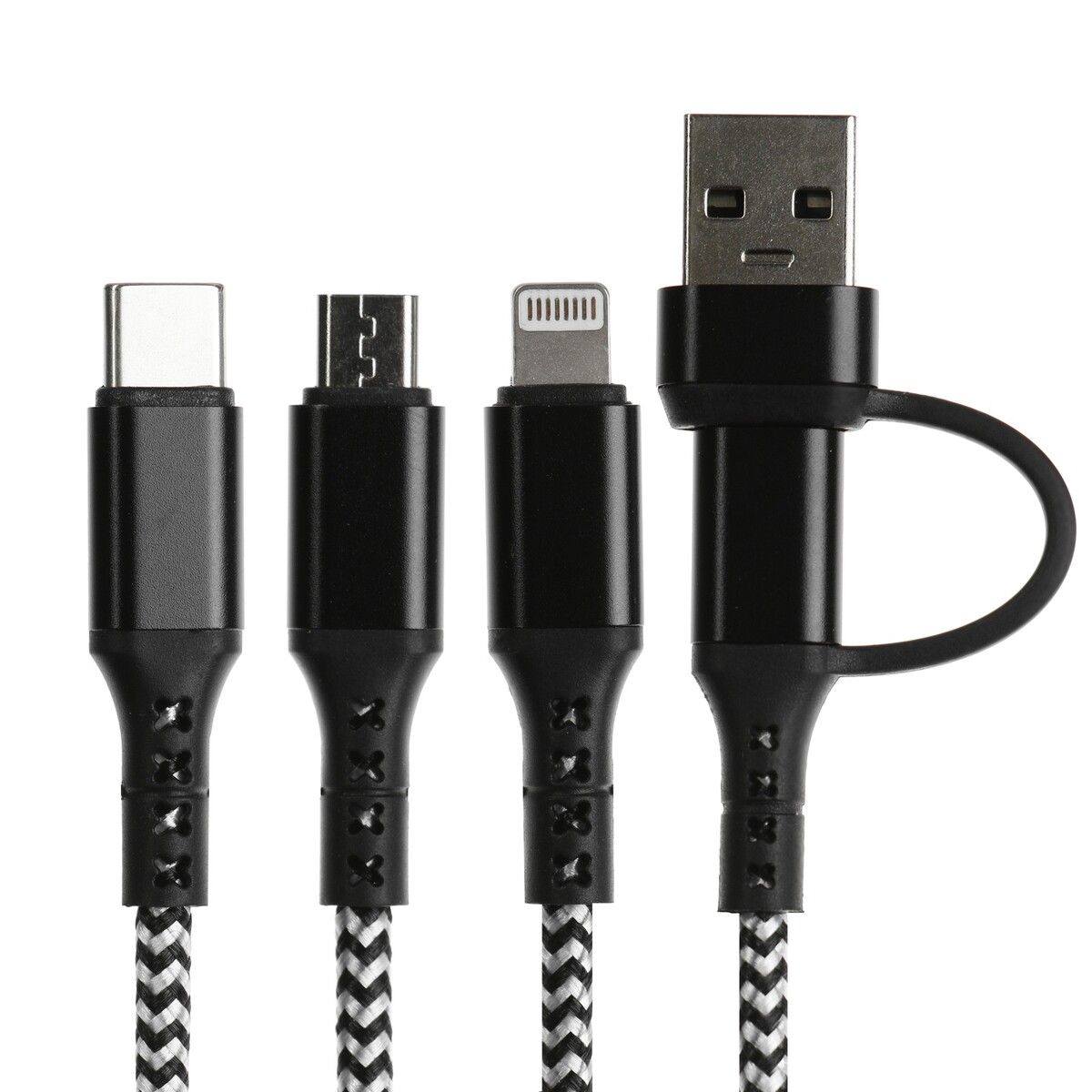 фото Кабель 5 в 1 mybit, microusb/type-c/lightning - type-c/usb, 3 а, 1.2 м, только зарядка, черный