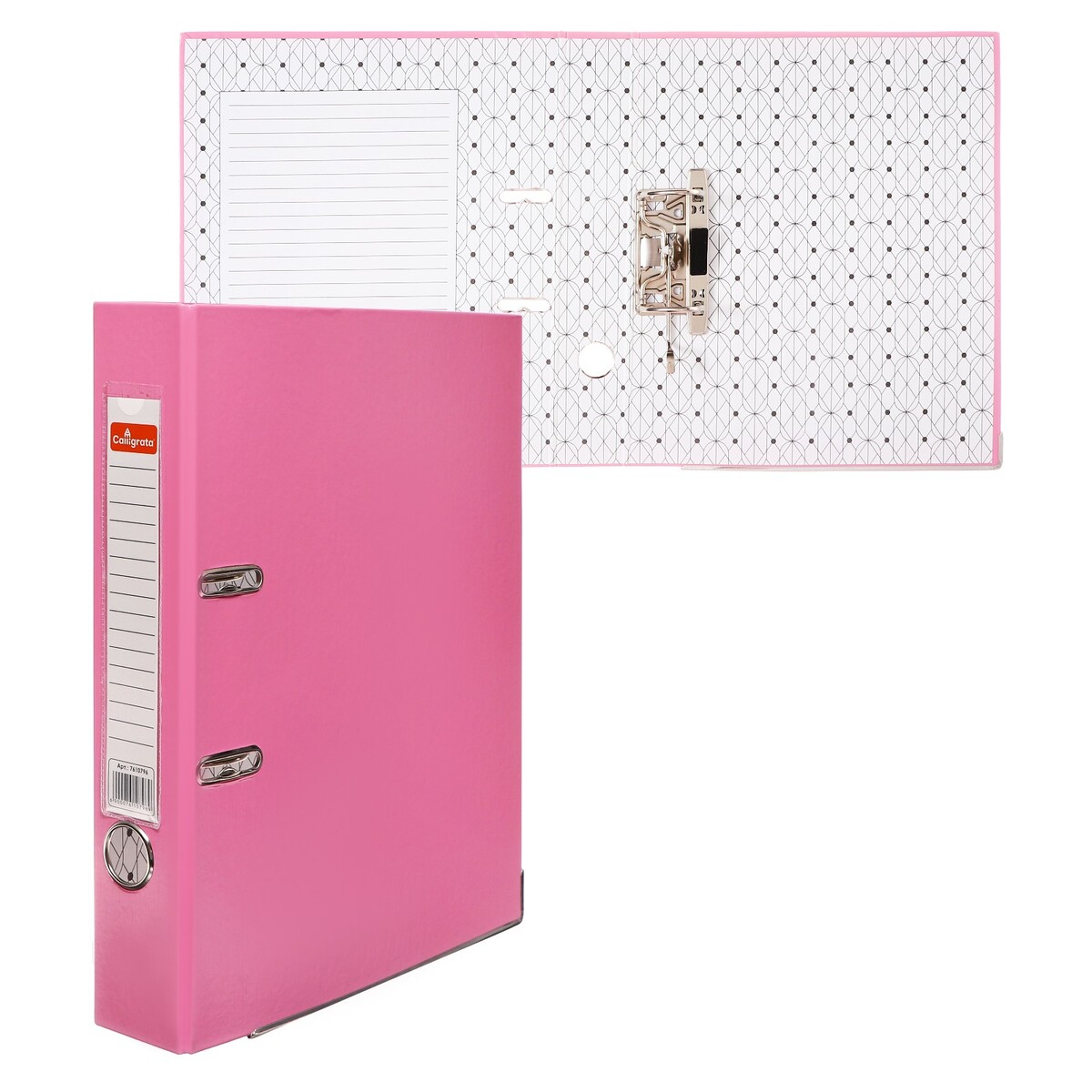 Папка-регистратор а4, 50 мм, calligrata, полипропилен, металлическая окантовка, карман на корешок, собранная, розовая