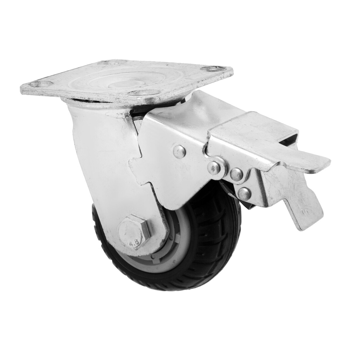 Колесо для транспортных тележек поворотное, d=100, на площадке, со стопором , покрытие резина 9917 колесо промышленное резина pr 100х30х126 мм поворотное мави про